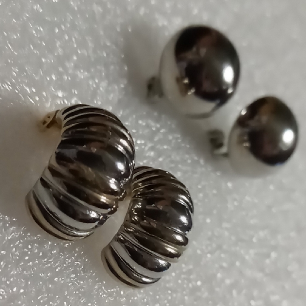 Vintage Clip On  Baby Moon Silver and Gold  Crescent Earrings.